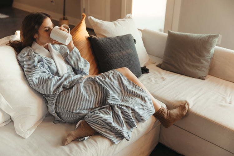 Navy Double Layer Seersucker Robe