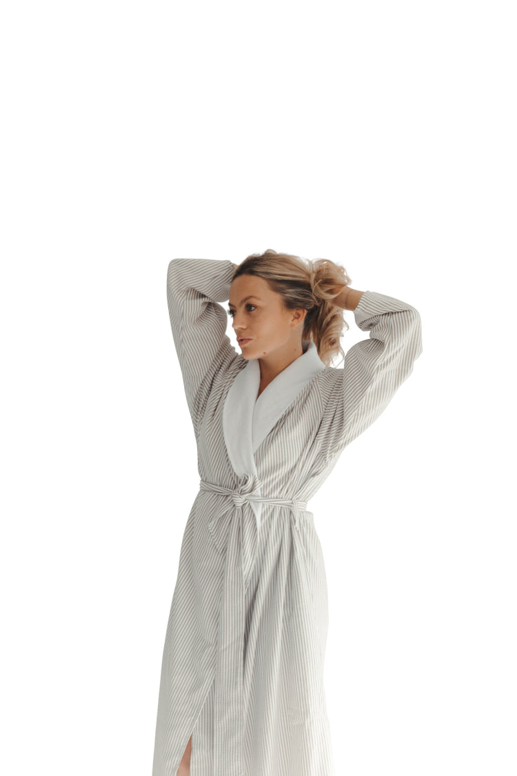 Taupe Seersucker Double Layer Robe