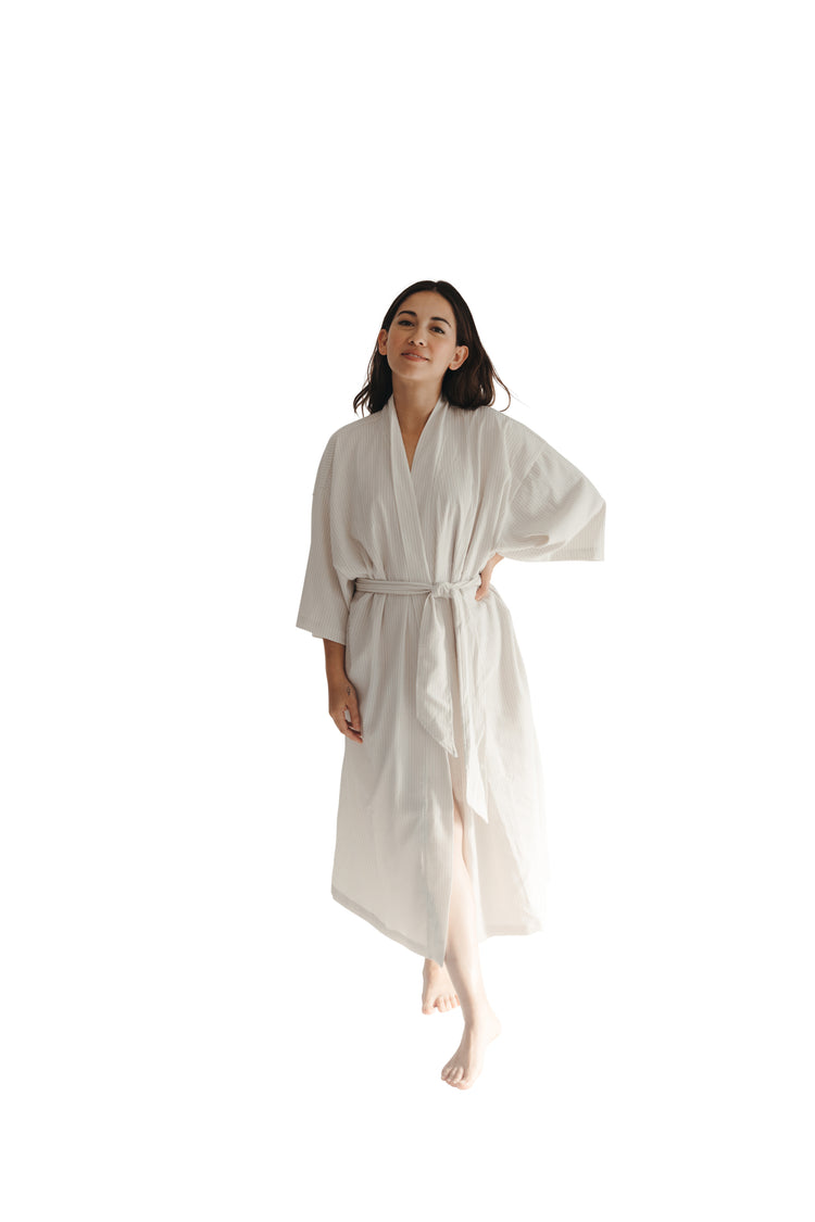 Stone Seersucker Kimono Robe