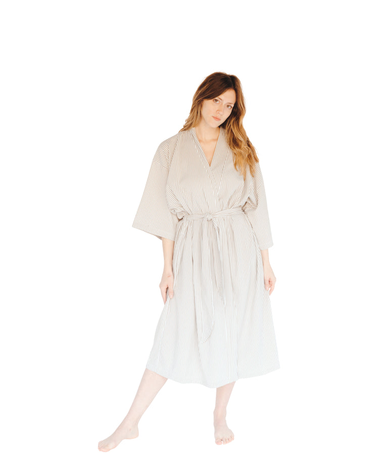 Taupe Seersucker Kimono Robe