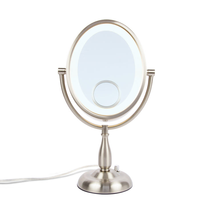 HL9510NL LED Lighted Table Mirror with 10X Magnification, Nickel Finish