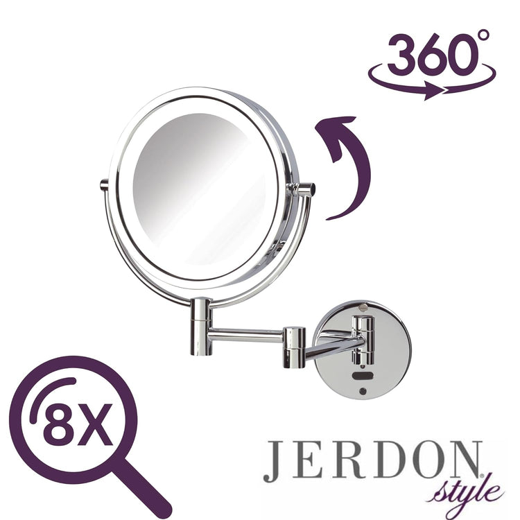 Jerdon 8.5" 8X-1X LED Lighted Motion Mirror