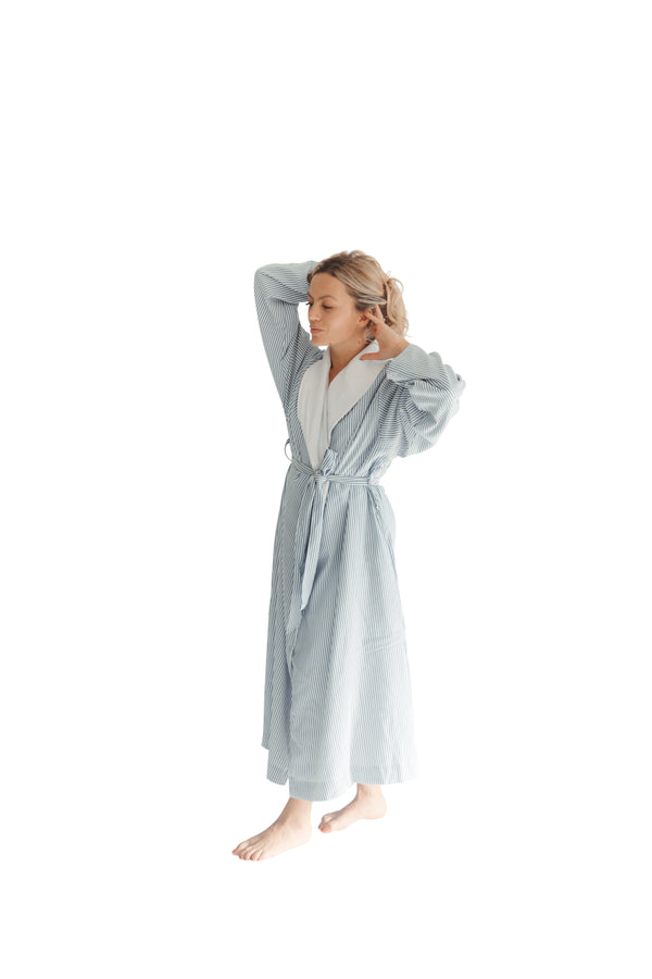 Navy Double Layer Seersucker Robe