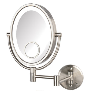 Jerdon HL75BZ Two-Sided Lighted Wall Mount Makeup Mirror - 8x Magnification, 8.5-Inch, Bronze Finish