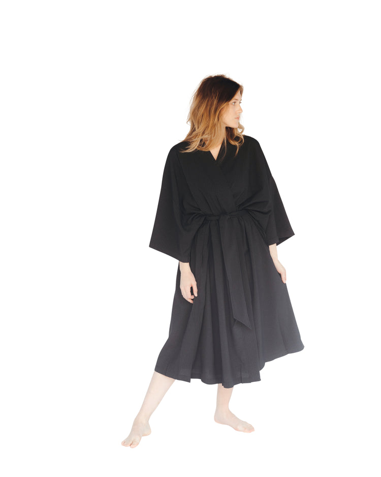 Black Seersucker Kimono Robe