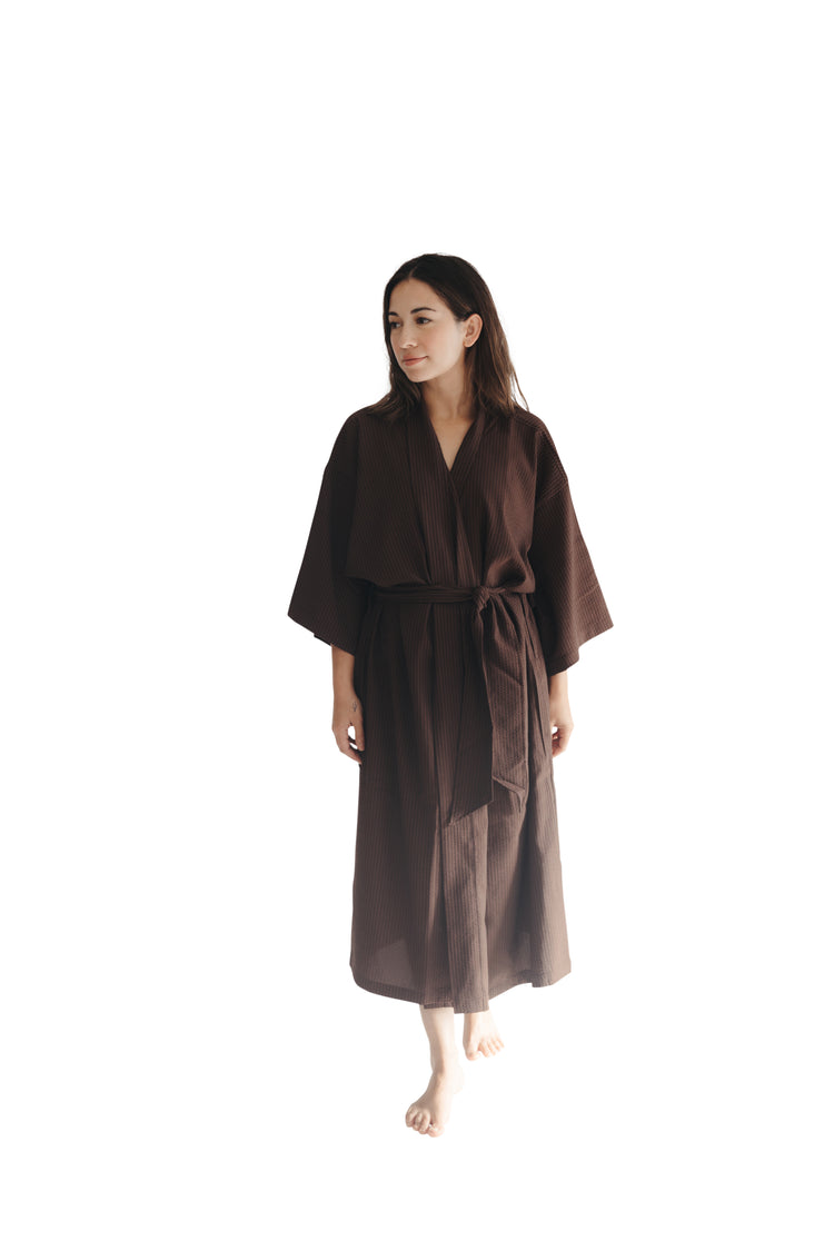 Chocolate Seersucker Kimono Robe